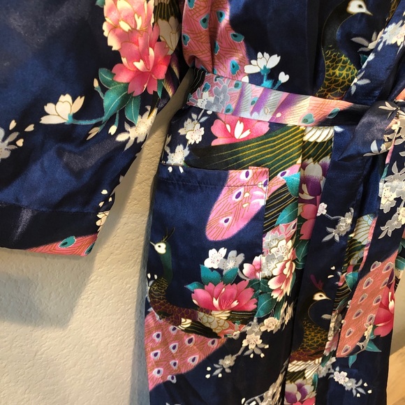 Bridal Floral Navy Blue Silky-Like Robe - Picture 2 of 6